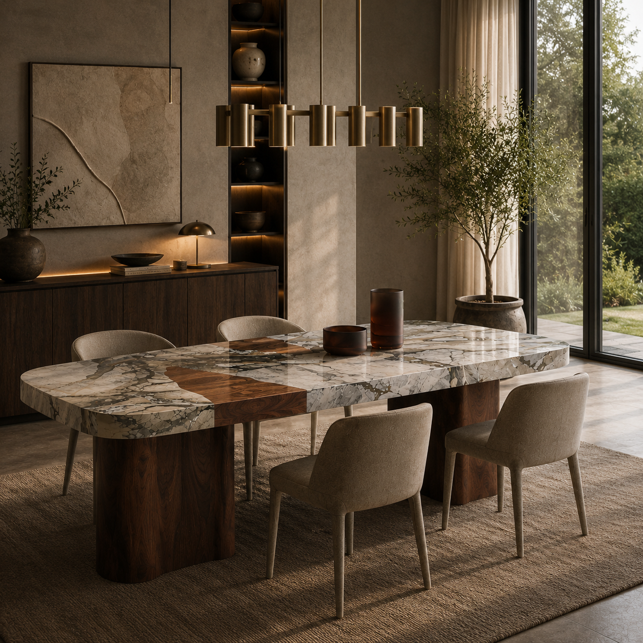 Lowther Marble & Wood Dining Table