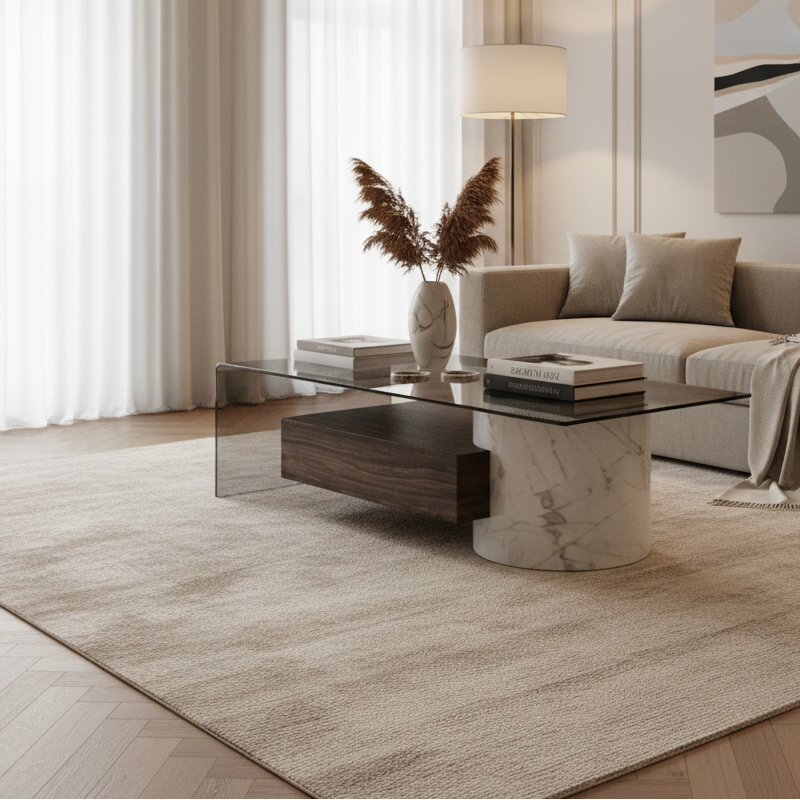 Sterling Marble & Wood Coffee Table