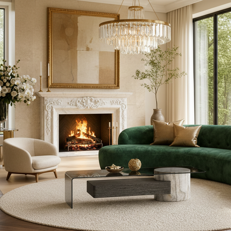 Sterling Marble & Wood Coffee Table