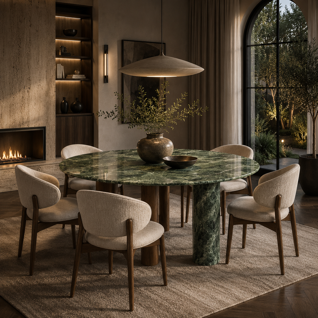 Rutland Marble & Wood Round Dining Table