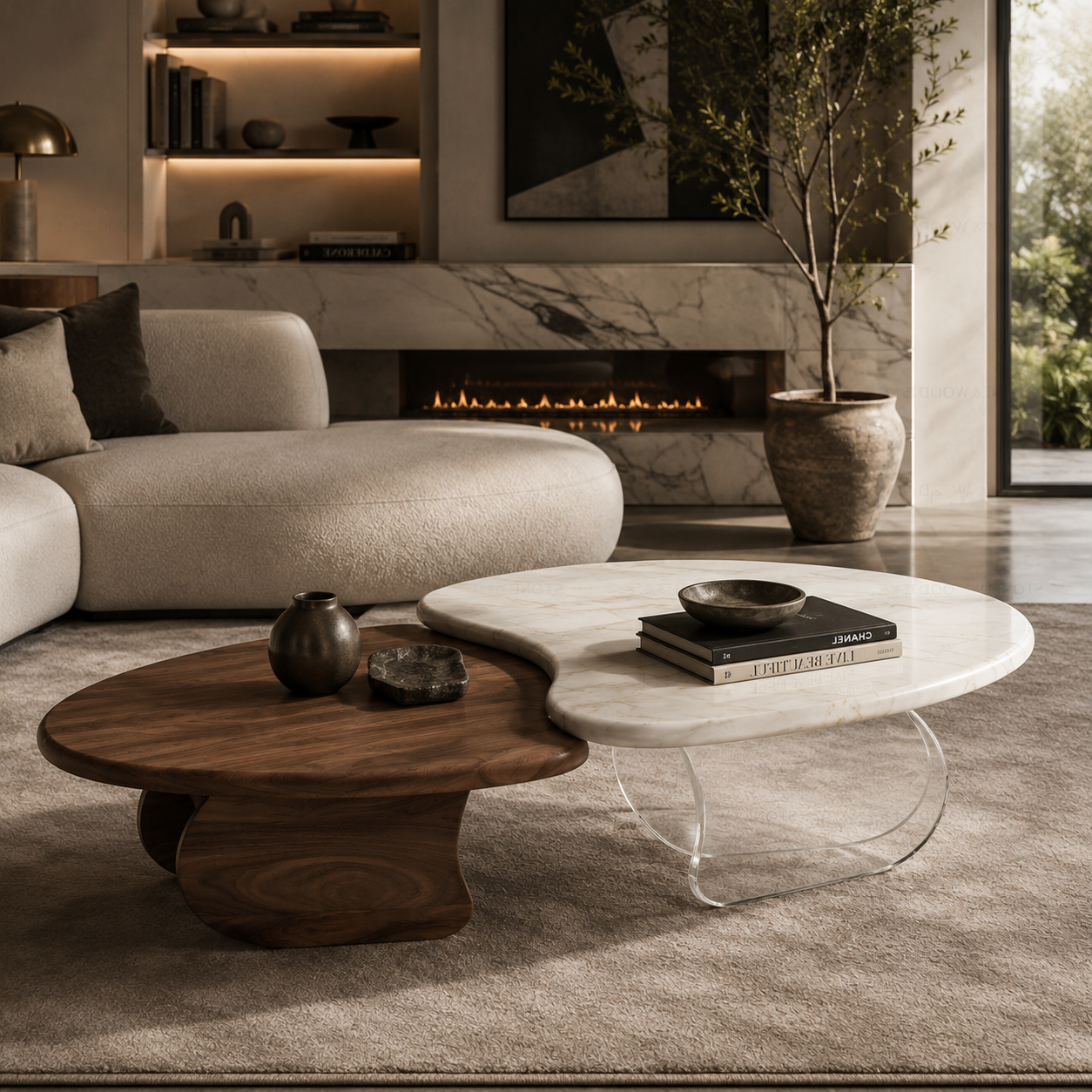 Albemarle Marble & Wood Coffee Table