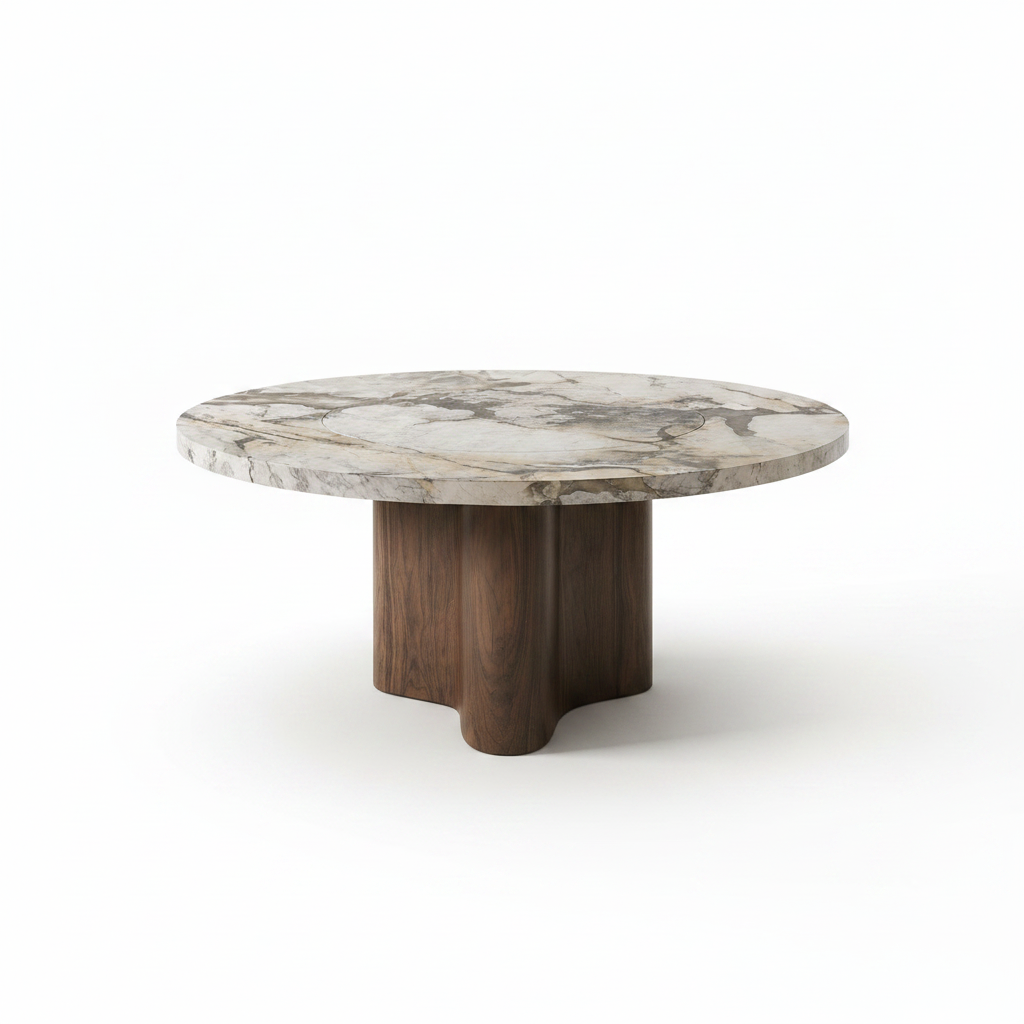 Corbett Marble & Wood Round Dining Table