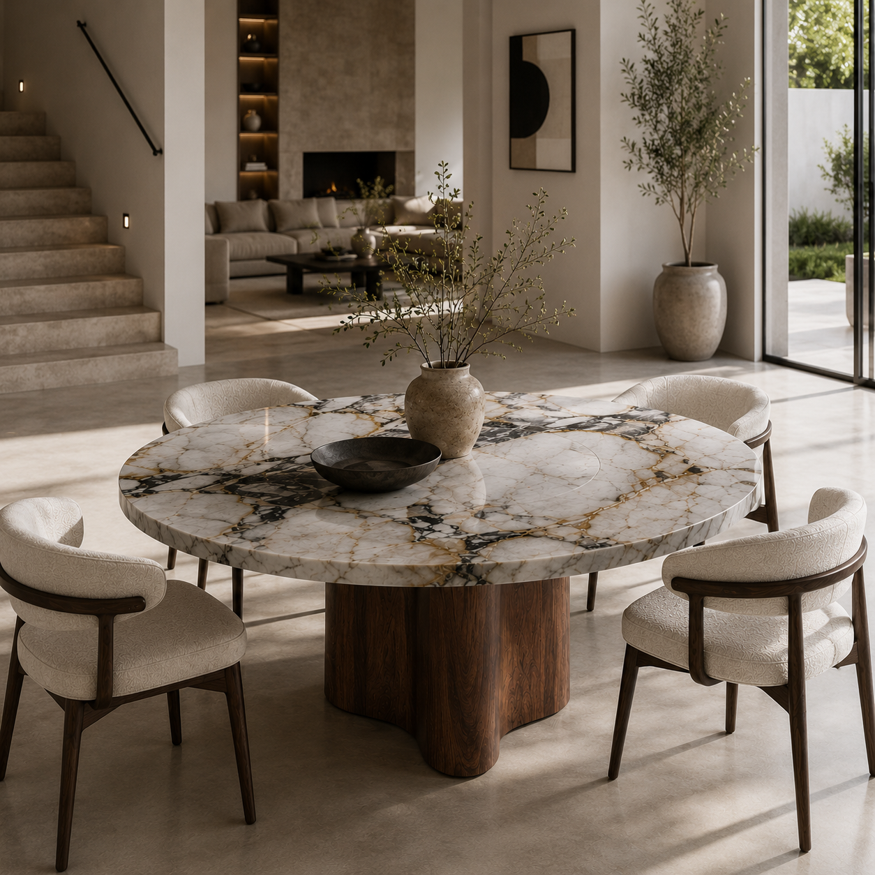 Corbett Marble & Wood Round Dining Table