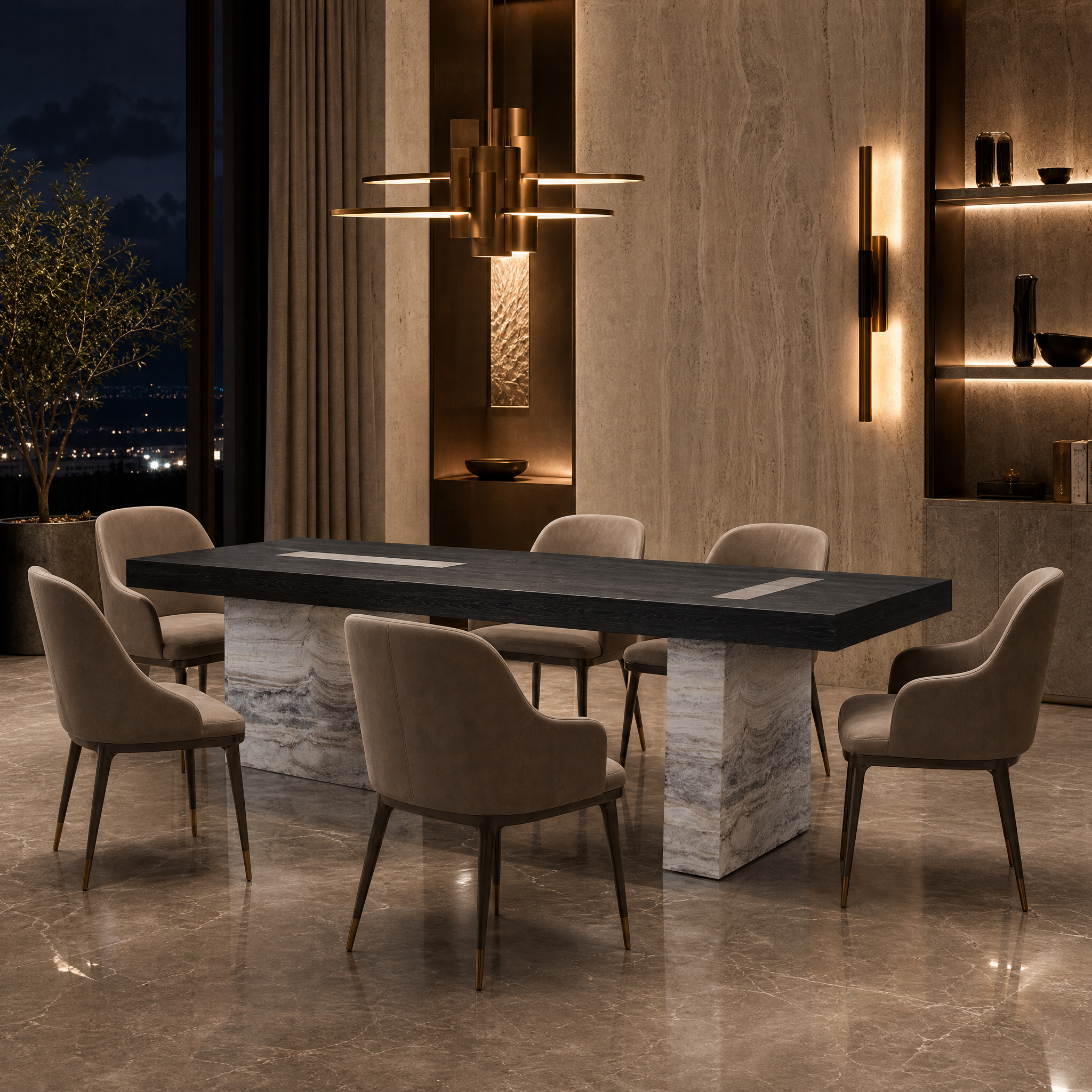 Apsley Marble & Wood Dining Table