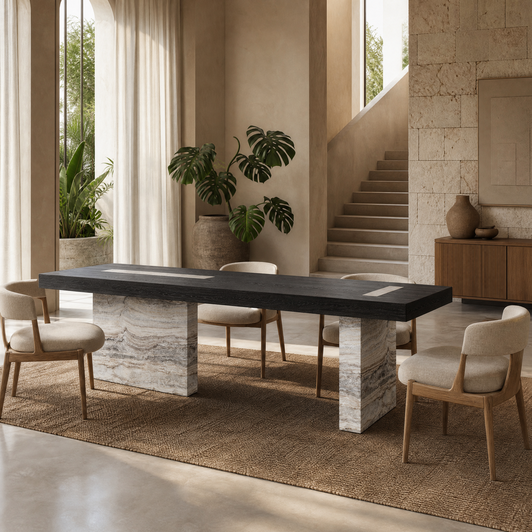 Apsley Marble & Wood Dining Table