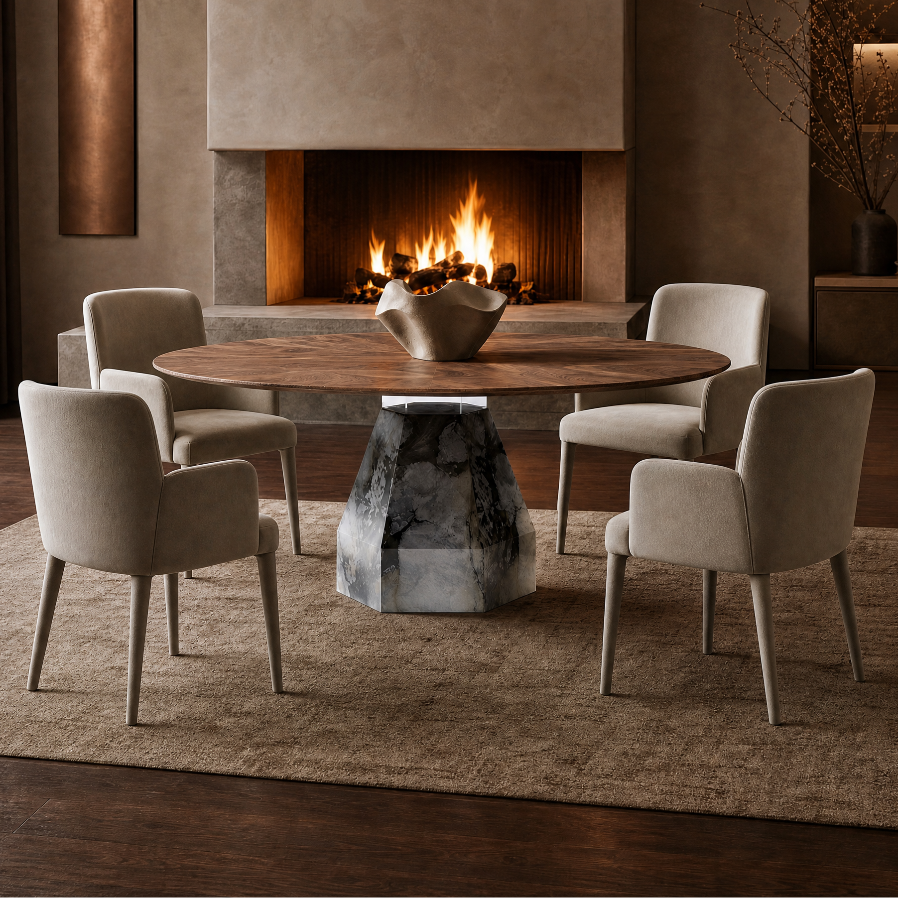 Astor Wood & Marble Dining Table