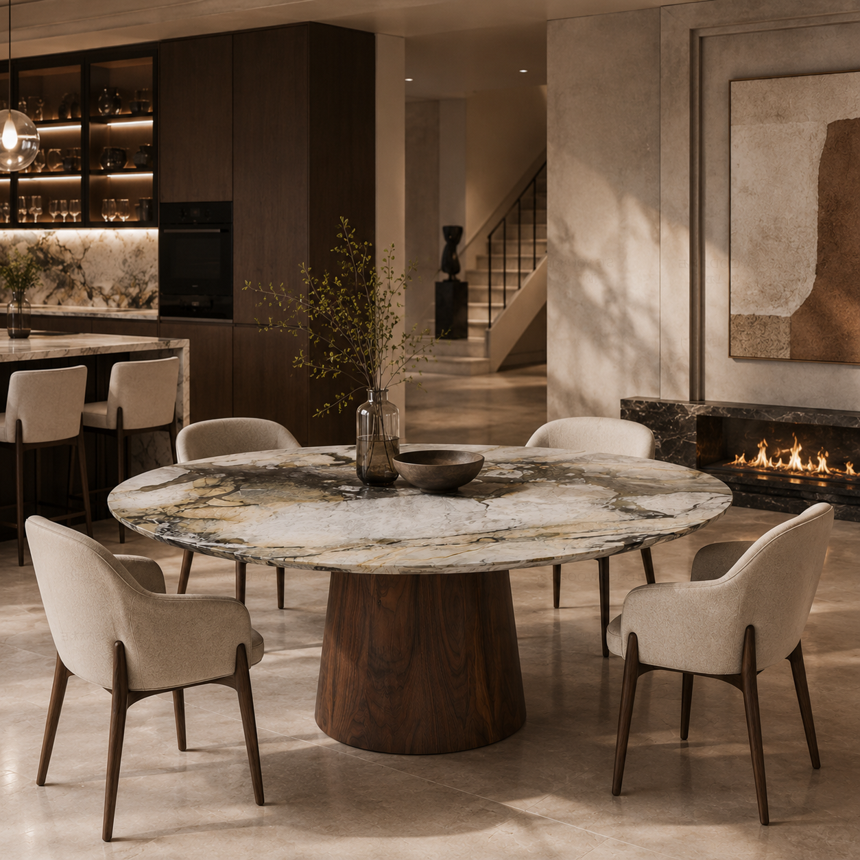 Wimpole Marble & Wood Round Dining Table
