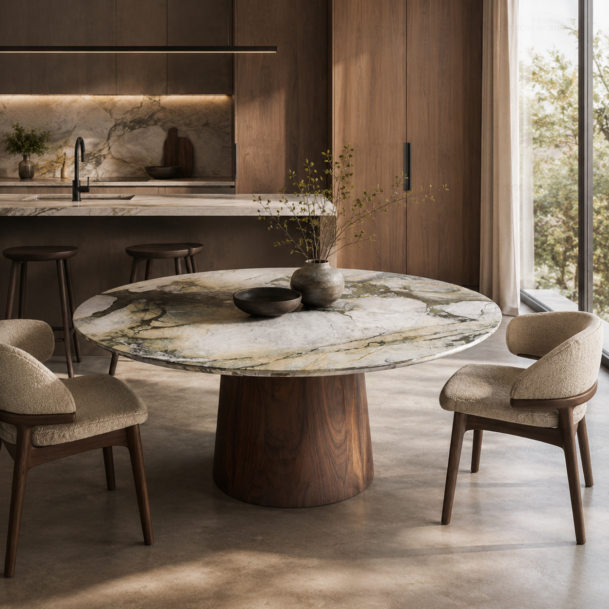 Wimpole Marble & Wood Round Dining Table