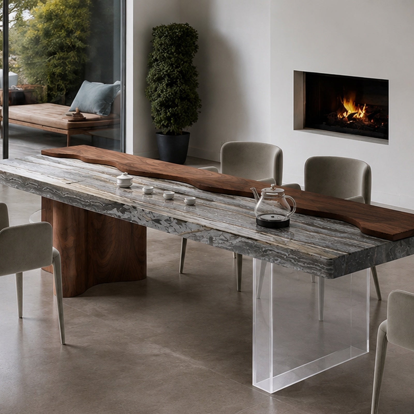 Devonshire Marble & Wood Dining Table