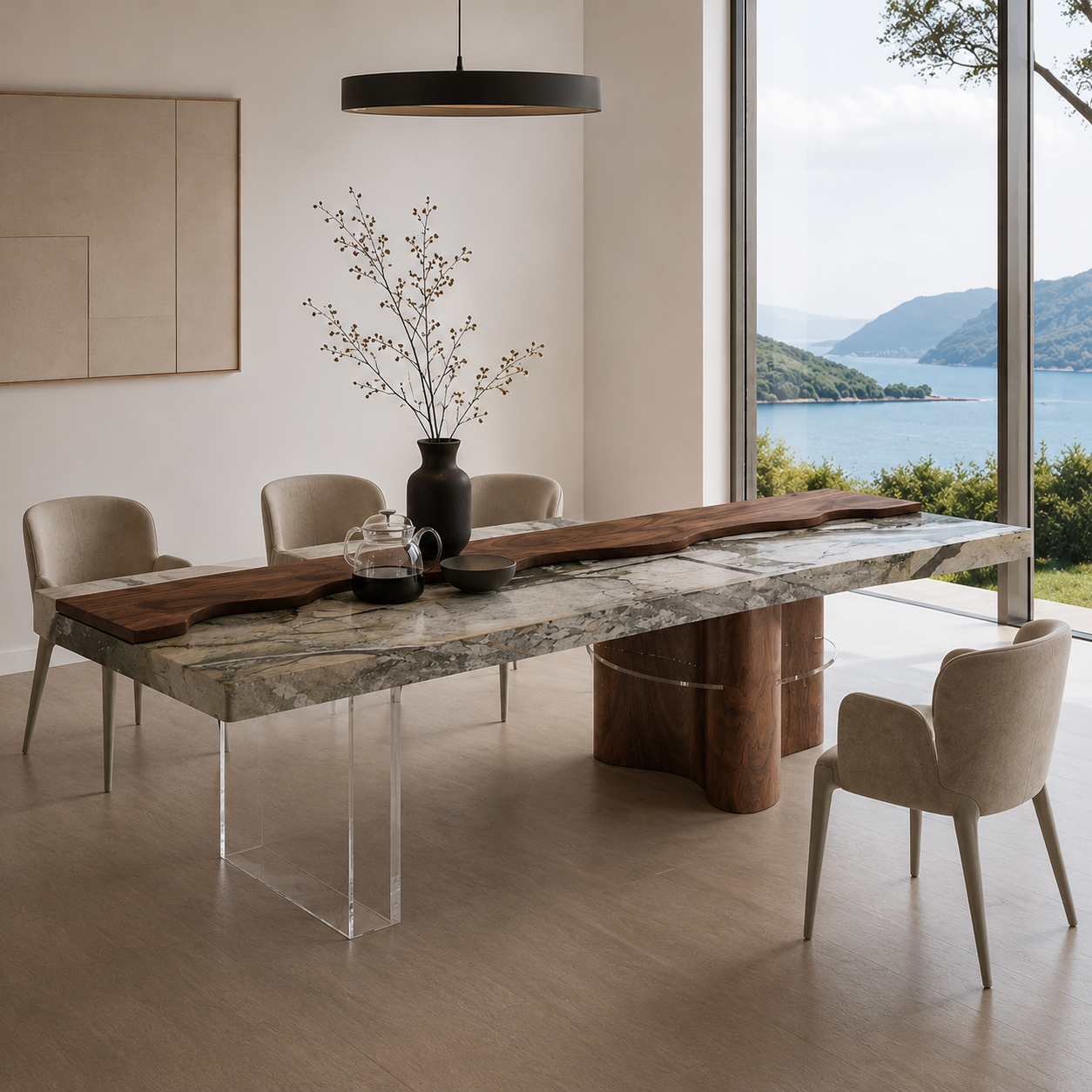 Devonshire Marble & Wood Dining Table