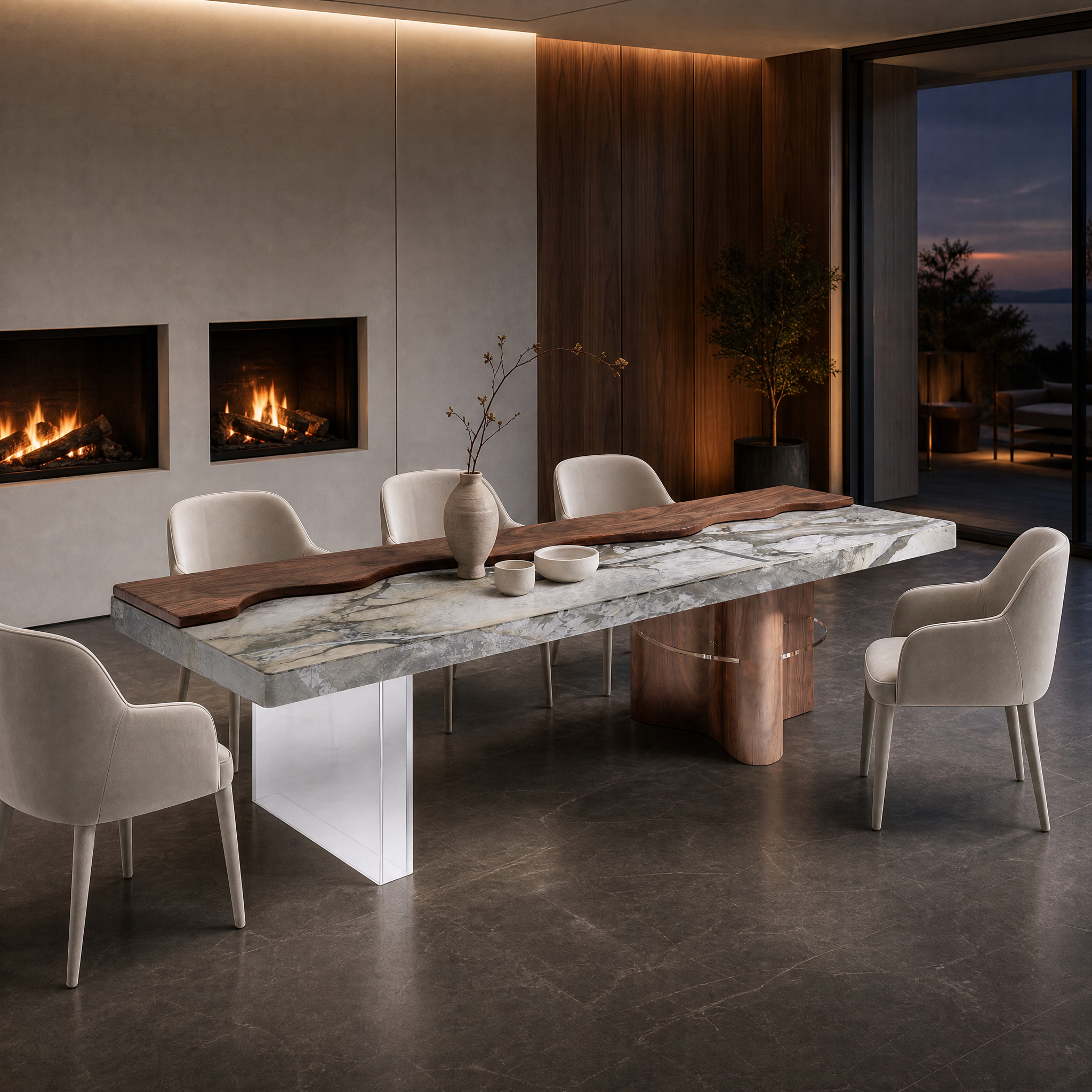 Devonshire Marble & Wood Dining Table
